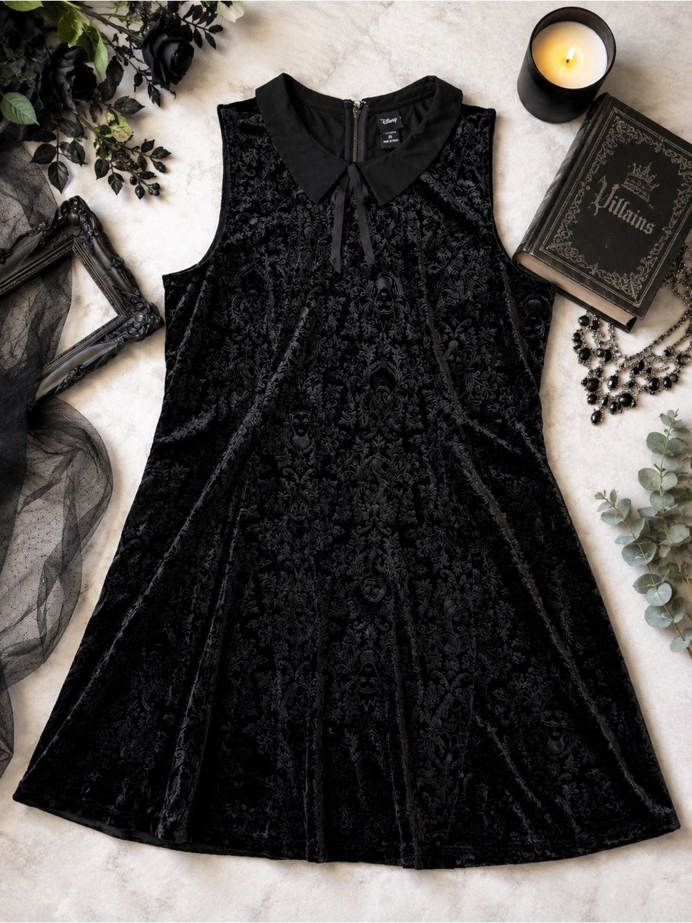 Disney Villains Black Velvet Collared Dress | Plus Size 28 | Gothic Halloween